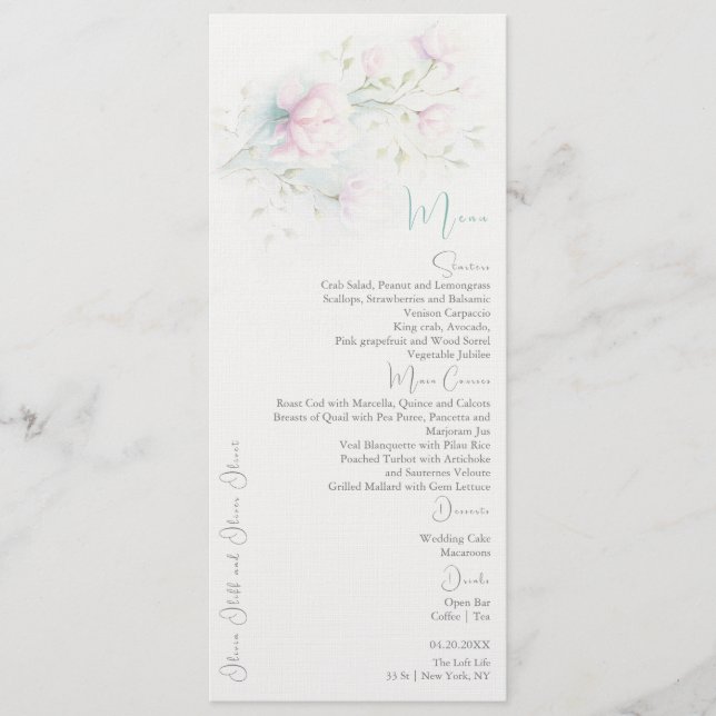 Rosa Magnolia Wedding Menu Meny (Framsida)