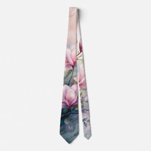 Rosa Magnoliablommor Botaniskt Monogram Slips