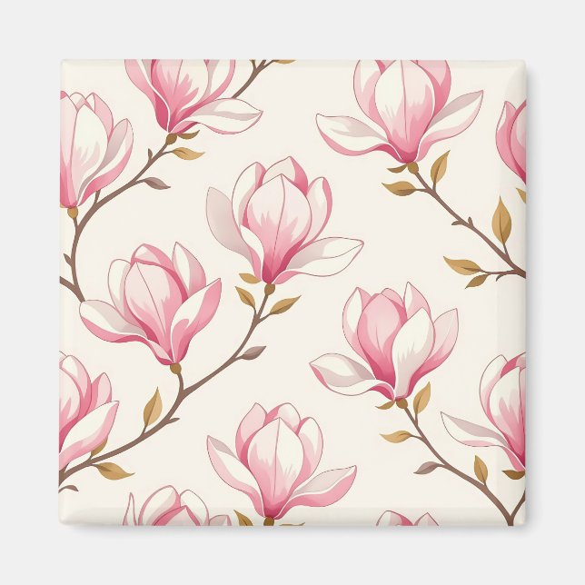 Rosa Magnoliablomster Mönster Magnet (Framsidan)