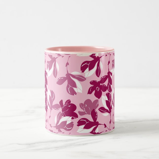 Rosa magnoliabotaniskt tryck Två-Tonad mugg (Center)
