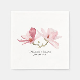 Rosa Magnolias Blommigt Watercolor Bröllop Pappersservett