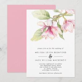 Rosa Magnolias Blommigt Wedding bjudande in Inbjudningar