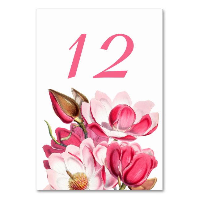 Rosa Magnolias Bröllop Bordsnummer Card (Framsidan)