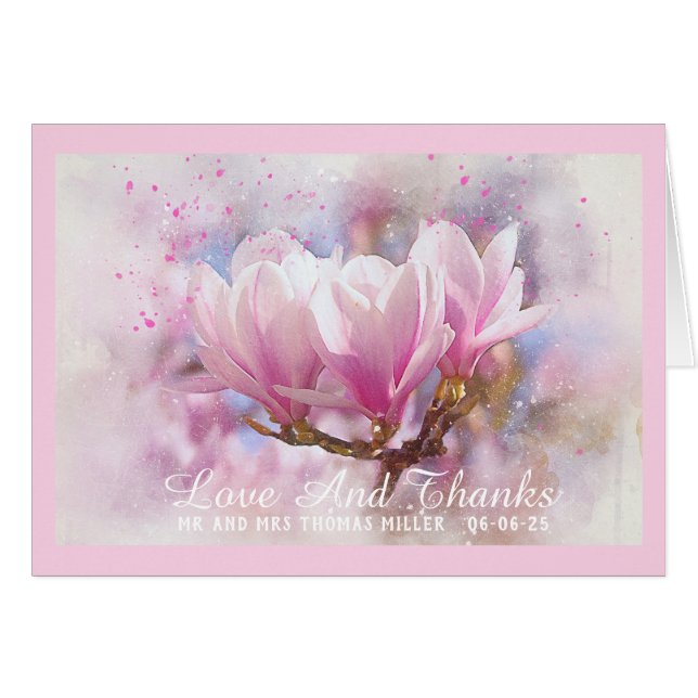 Rosa Magnolias Bröllop Tackkort OBS Kort (Framsidan Horizontal)