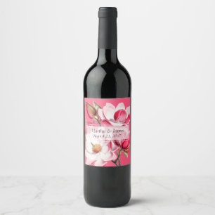 Rosa Magnolias Bröllop Vin Vinflaska Etikett