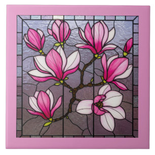 Rosa Magnolias Glass Illusion Kakelplatta