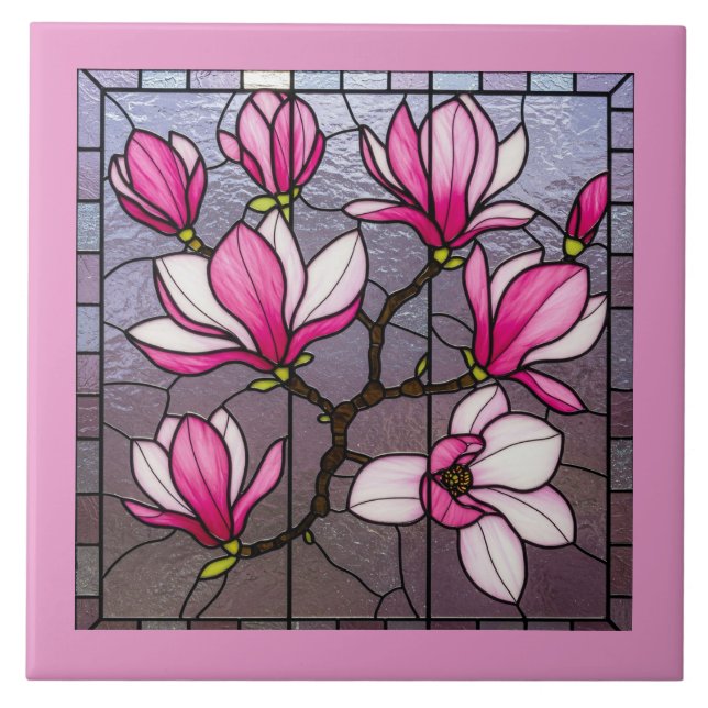 Rosa Magnolias Glass Illusion Kakelplatta (Framsidan)