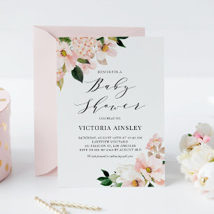 Rosa Magnolias och Hydrangeas Baby Shower Inbjudningar