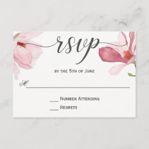 Rosa Magnolias Watercolor Bröllop OSA Kort