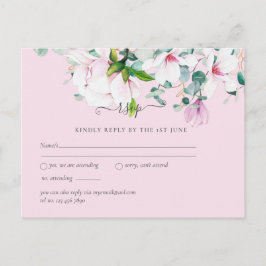 Rosa Magnolior Lavendel Eukalyptus Bröllop rsvp Po Vykort