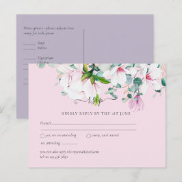 Rosa Magnolior Lavendel Eukalyptus Bröllop rsvp Po Vykort