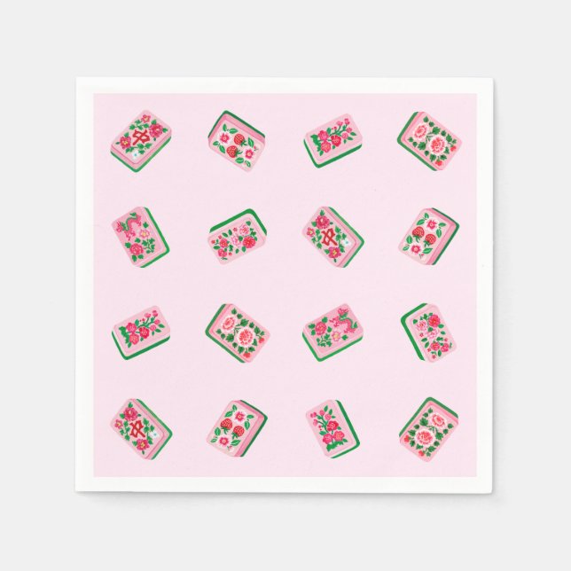 Rosa Mahjong-blommor kakel Pappersservett (Framsidan)