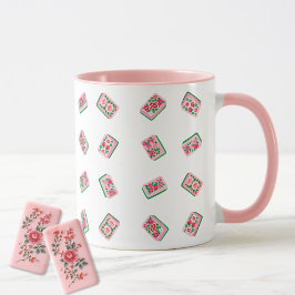 Rosa Mahjong-blommor kakelplattor Mugg