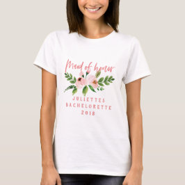 Rosa maid of honor blommigt vattenfärg t-shirt