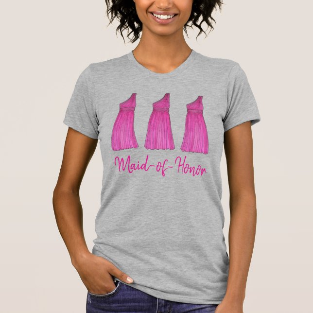 Rosa Maid of honor Brudens sida-klänningar Tee Shirt (Framsida)
