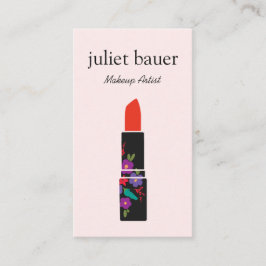 Rosa Makeup Artist Blommigt Lipstick Logotyp Beaut Visitkort