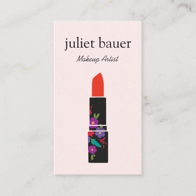 Rosa Makeup Artist Blommigt Lipstick Logotyp Beaut Visitkort (Framsida)