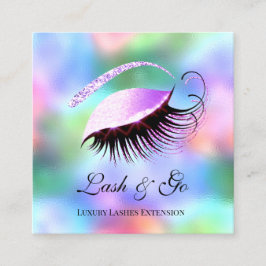 Rosa Makeup Artist Eyelash Extension Holografisk b Fyrkantigt Visitkort