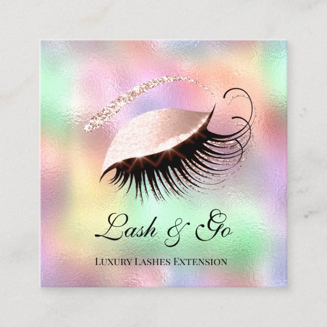 Rosa Makeup Artist Eyelash Extension Holograph Lux Fyrkantigt Visitkort (Framsida)