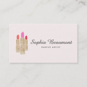 Rosa Makeup Artist Guld Sequin Lipstick Beauty Visitkort
