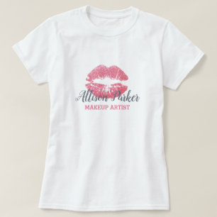 Rosa MAKEUP ARTIST Logotyp Kiss Namn T Shirt