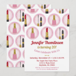 Rosa Makeup Cosmetics födelsedagsinbjudan Lipstick Inbjudningar