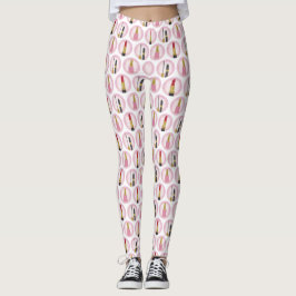 Rosa Makeup Cosmetics Mönster Cosmetology Leggings