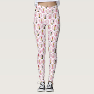 Rosa Makeup Cosmetics Mönster Cosmetology Leggings