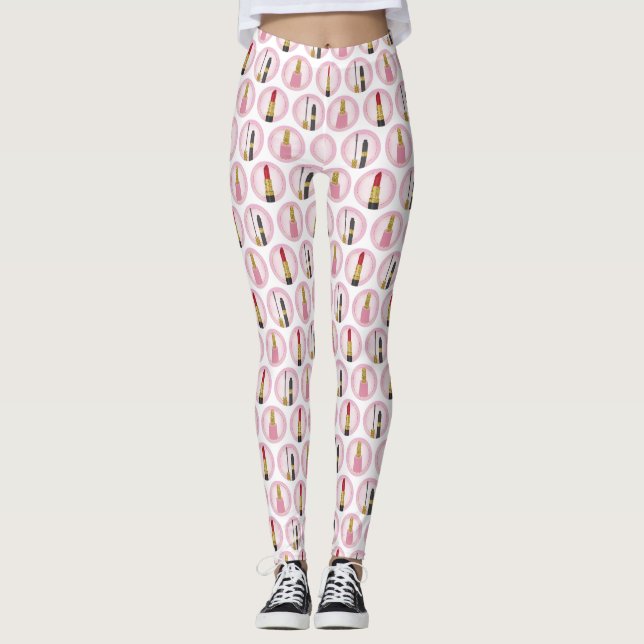 Rosa Makeup Cosmetics Mönster Cosmetology Leggings (Framsida)