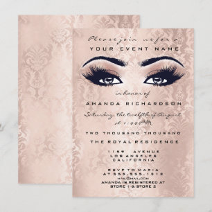 Rosa Makeup Glitter Öga 16:e Möhippa Damask Inbjudningar