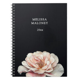 Rosa Målad i Blush Rosa på Svart Anteckningsbok