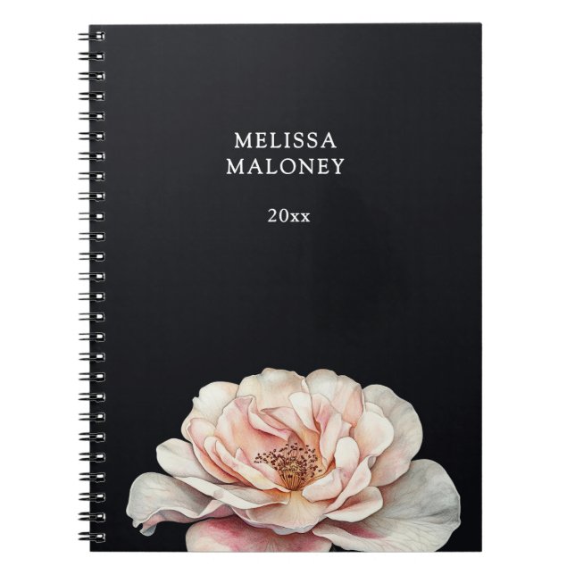 Rosa Målad i Blush Rosa på Svart Anteckningsbok (Framsidan)