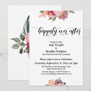 Rosa Målade Blommor Lyckliga Slutet Typografi Inbjudningar
