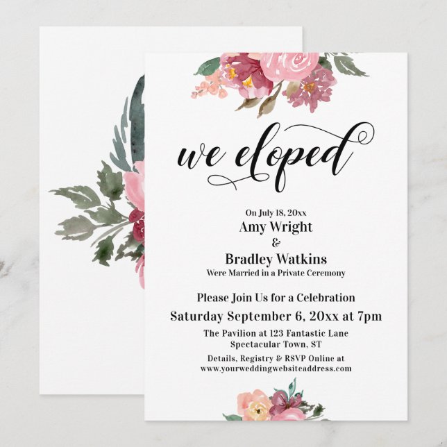 Rosa Målade Blommor Vi Rymde Typografi Inbjudningar (Fram/baksida)