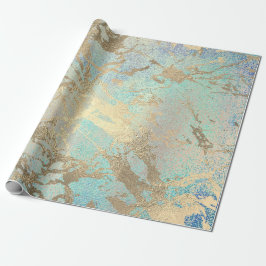 Rosa målarfärg Aqua Blue Guld Marble Shiny Presentpapper