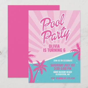 Rosa Malibu Bassäng Party födelsedag Inbjudningar