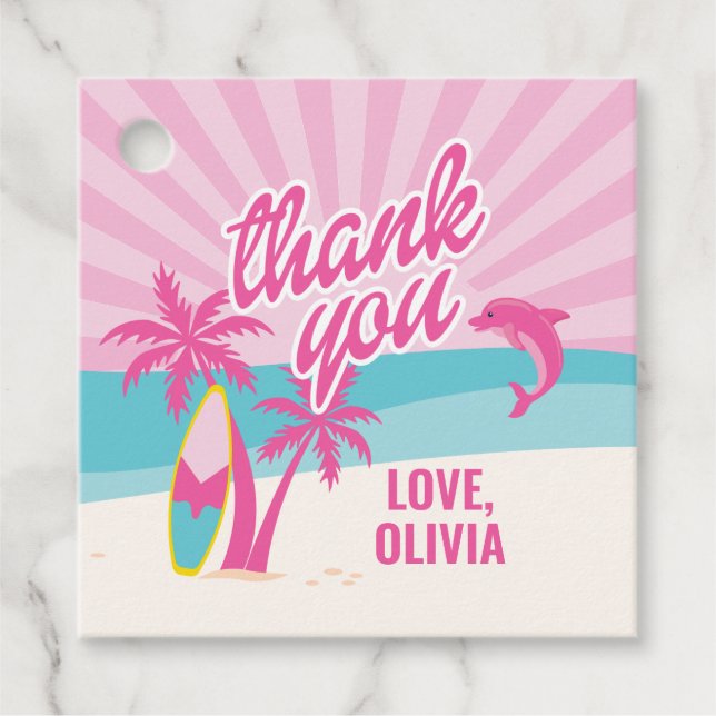 Rosa Malibu Beach Handflatan Birthday Gåvor Etiketter (Framsida)