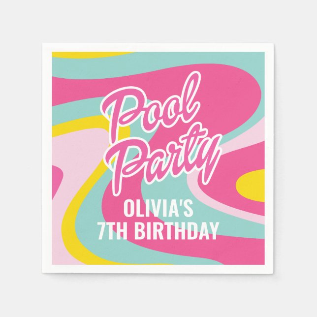 Rosa Malibu Beach Palm Pool Party Födelsedag Pappersservett (Framsidan)
