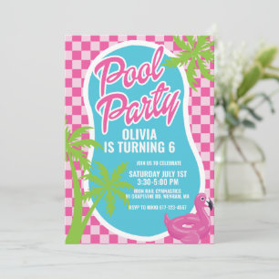 rosa malibu poolparty födelsedag inbjudningar