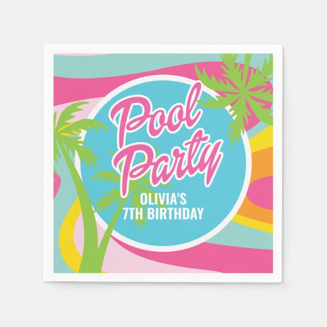 Rosa Malibu poolparty födelsedag Pappersservett (Framsidan)