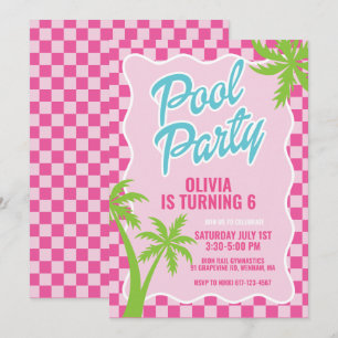 rosa malibu-rutig pool fest födelsedag inbjudningar