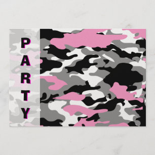 Rosa mall för Camo partyinbjudan