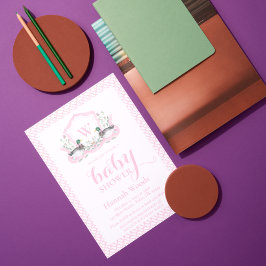 Rosa Mallard Anka Monogram Coquette Baby Shower Inbjudningar
