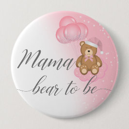 Rosa Mamma Bear att Sömnig Bear Girl Baby Shower Knapp