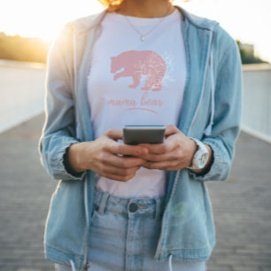 Rosa Mamma Bear Boho Blommigt Kvinnors familj T Shirt