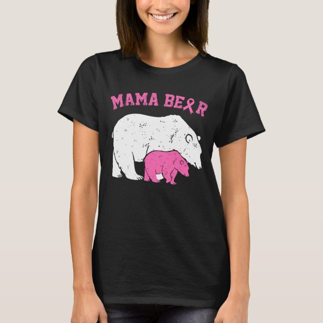 Rosa Mamma Bear Breast Cancer Awareness T Shirt (Framsida)