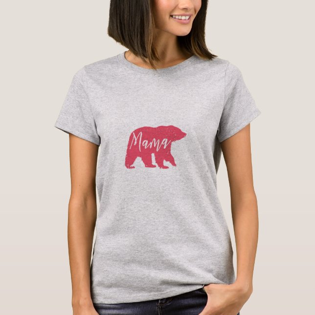 Rosa Mamma Bear Gift för Mors dag T Shirt (Framsida)