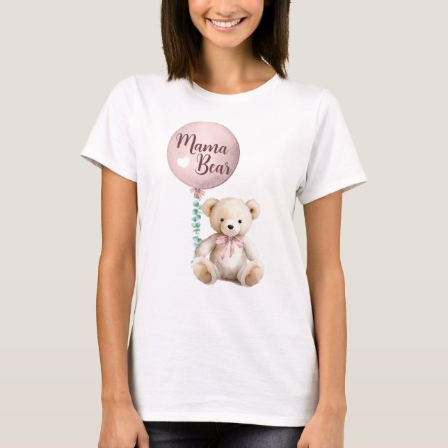 Rosa Mamma Bear Teddy Baby Shower Tee (Framsida)