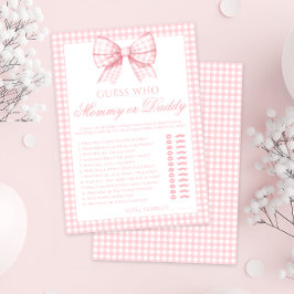 Rosa mamma eller pappa bow gingham babyduschspel inbjudningar