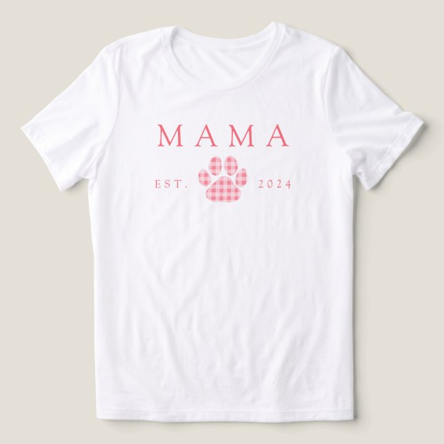 Rosa Mamma Gingham Paw Print Birthday T Shirt (Design Framsida)